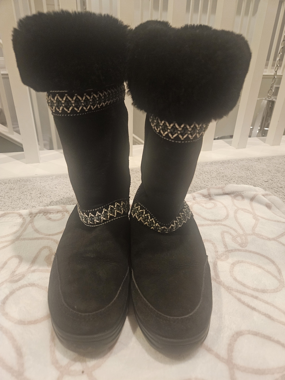 💫UGG Black Suede Winter Boots with Fur Cuff
